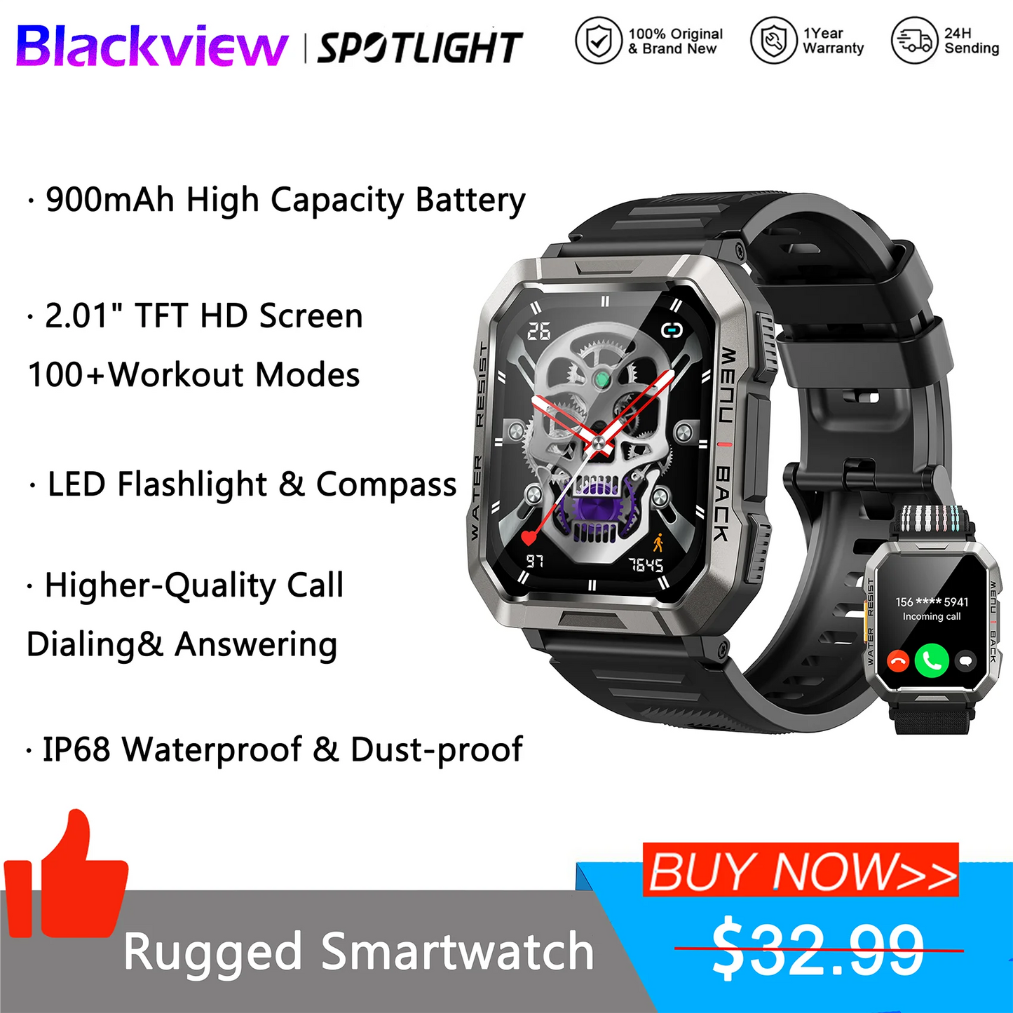 Blackview New Smart Watch 2.01'' HD Display Outdoor Men's Watch