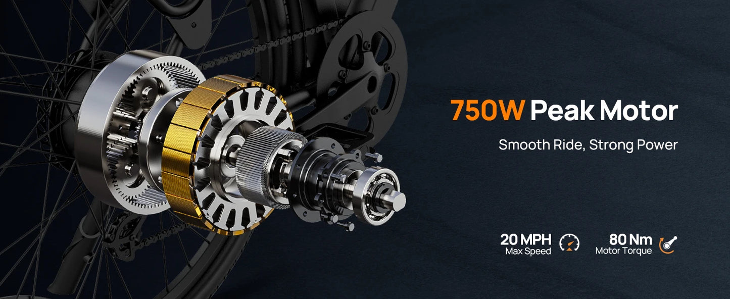 750W E-Bike Commuter 26x2" Tires, for Adults