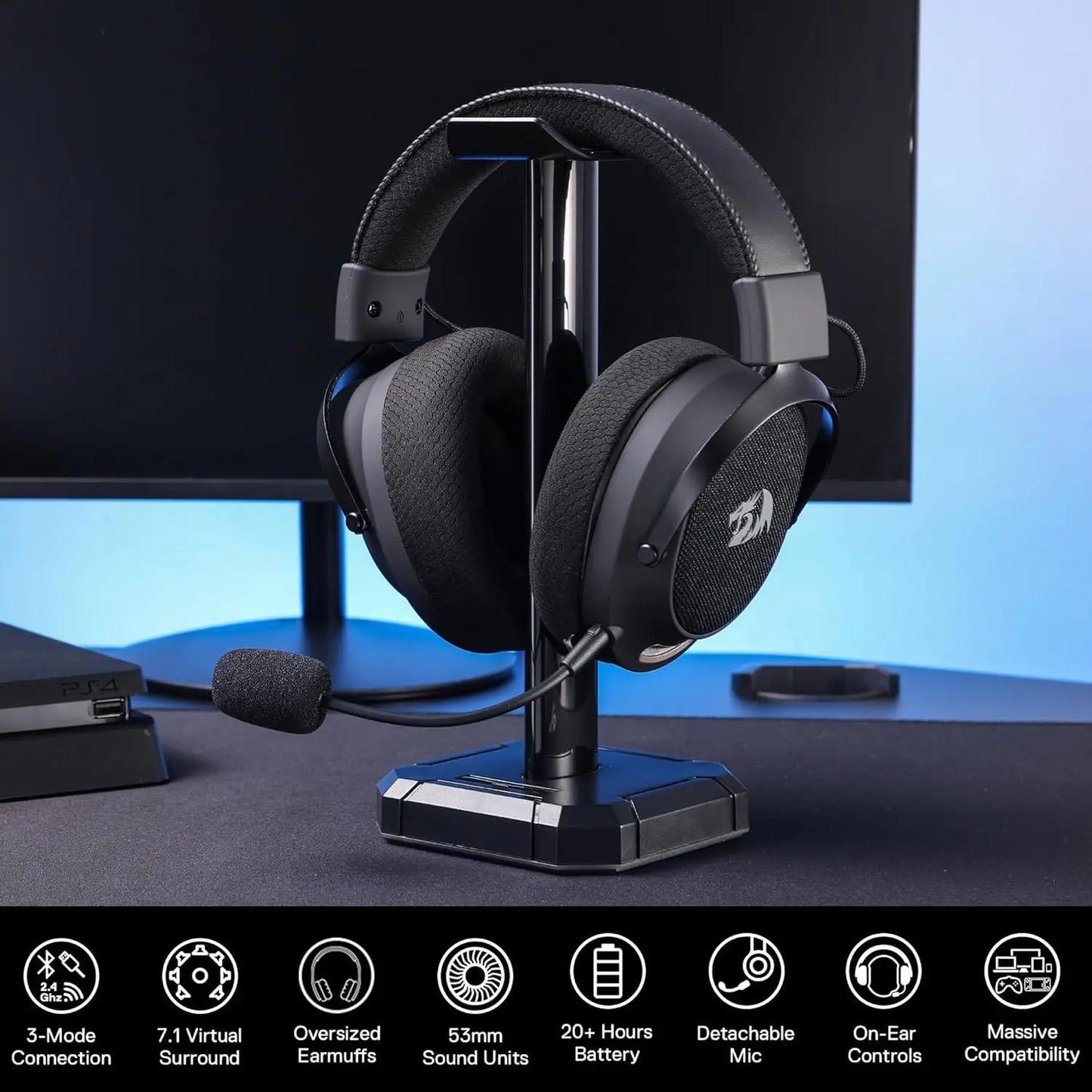 Gaming Headset, 2.4GHz/BT/Wired, Gray