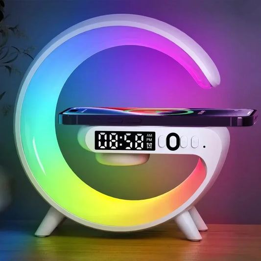 Wireless Charger Stand Bluetooth Speaker, Clock Light Lamp For iPhone Samsung