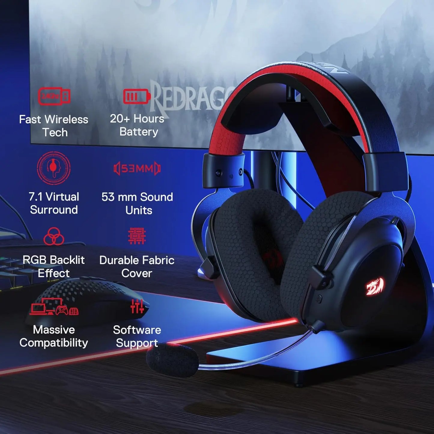 Wireless Gaming Headset 7.1 Surround Sound