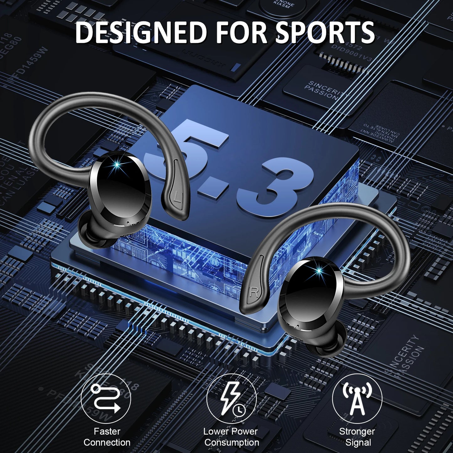 Wireless Earbuds, Bluetooth 5.3 On-Ear Headset, for Workout/Running.
