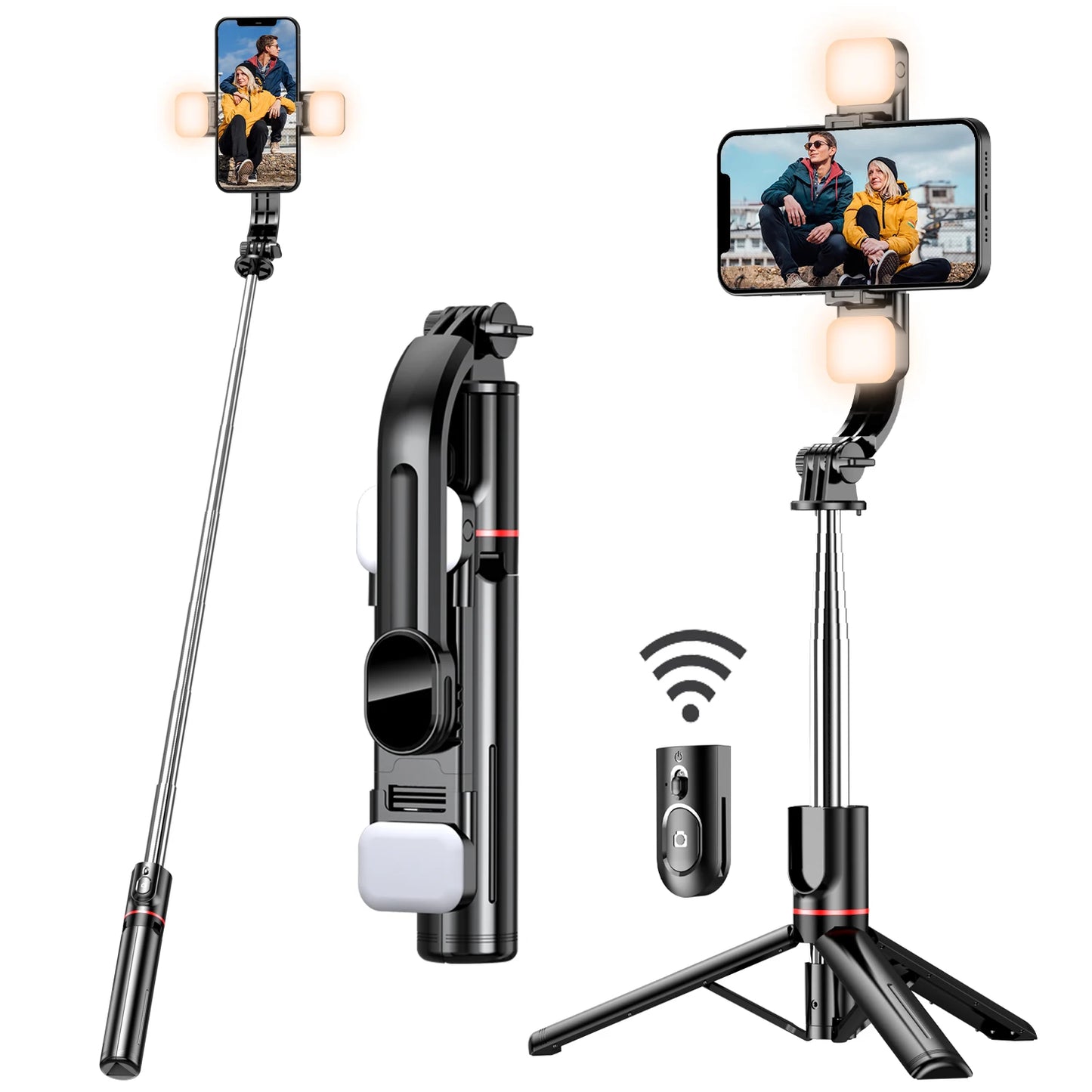 Tripod Selfie Stick with front rear fill light