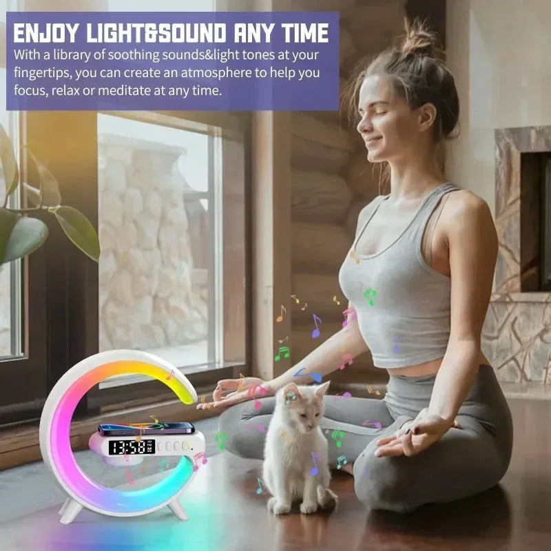 Wireless Charger Stand Bluetooth Speaker, Clock Light Lamp For iPhone Samsung