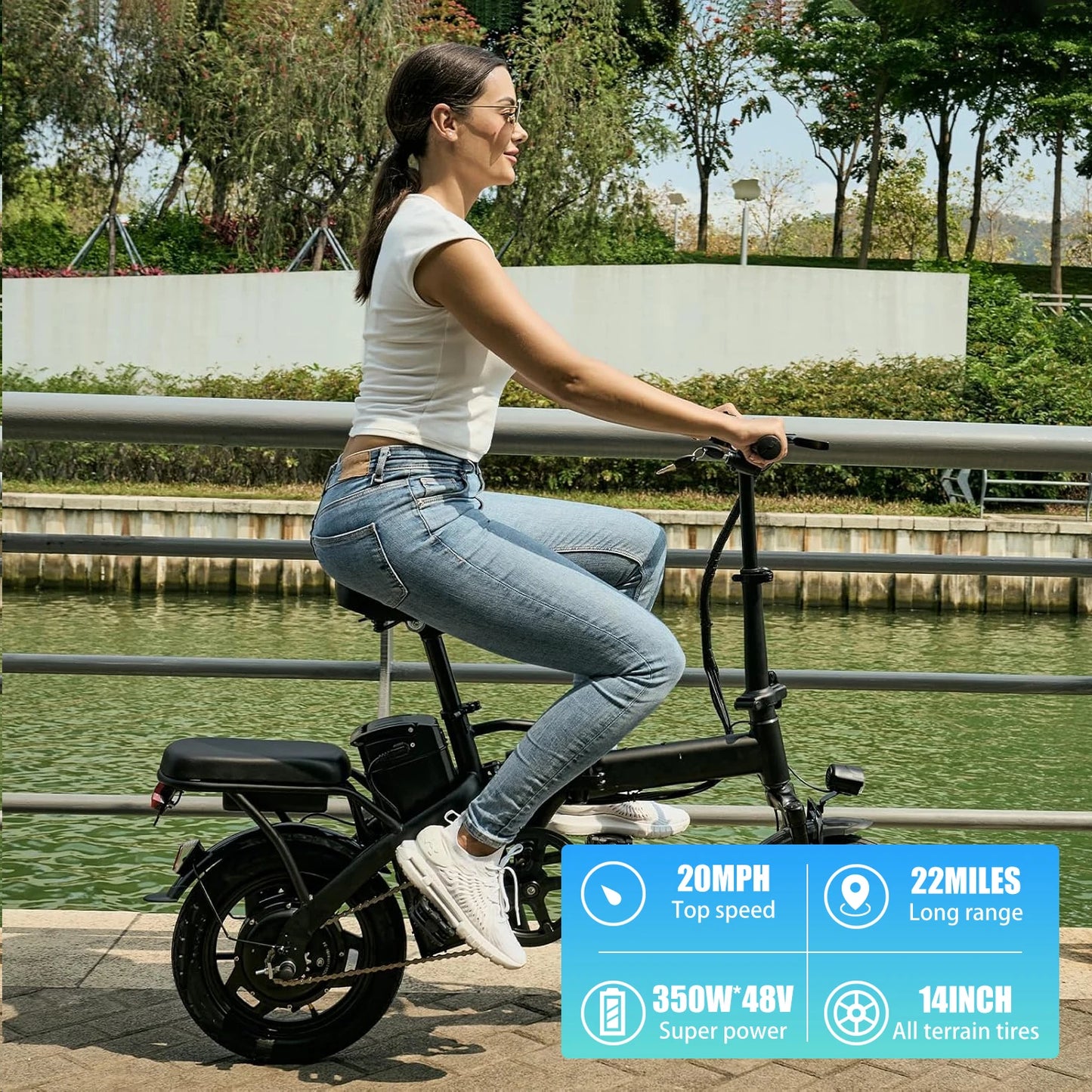 Foldable Electric Bike w/ Seat &Basket 48V 350W Motor 22Miles Range