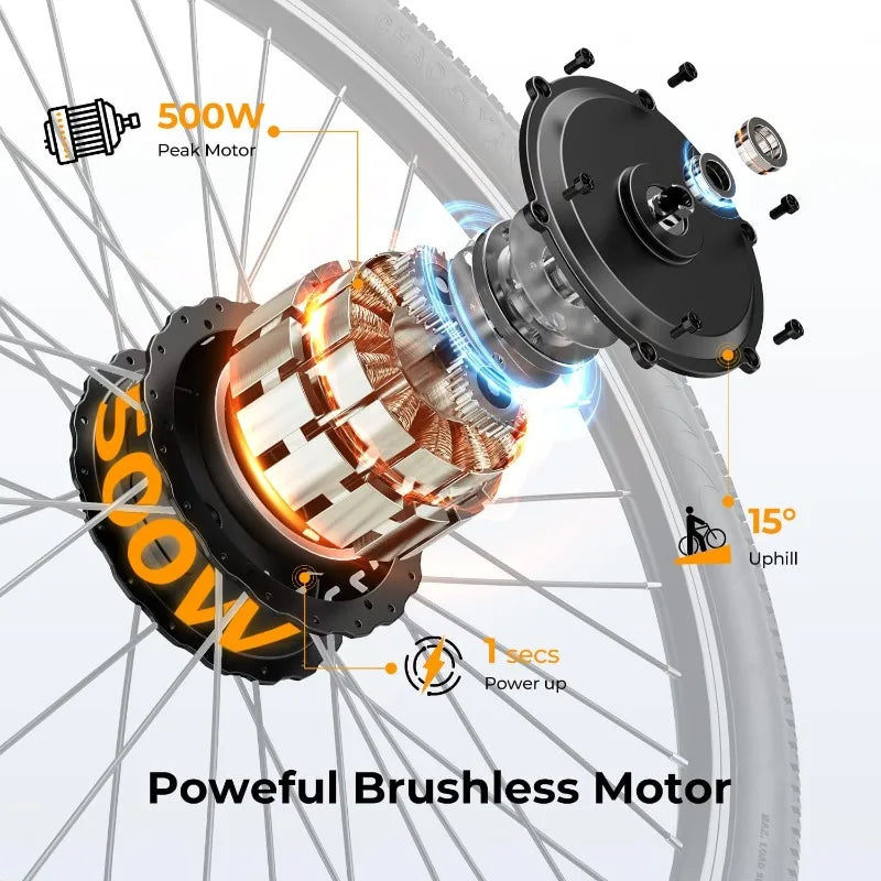Electric mountain bike for Adults with Peak 500W Brushless Motor,