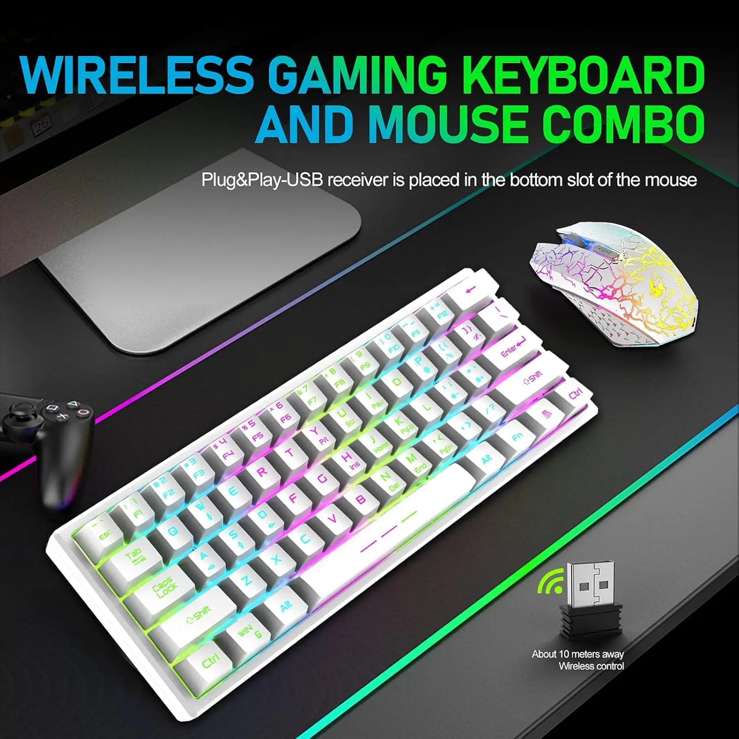 Wireless Gaming Keyboard and Mouse Combo,  LED Backlight Rechargeable