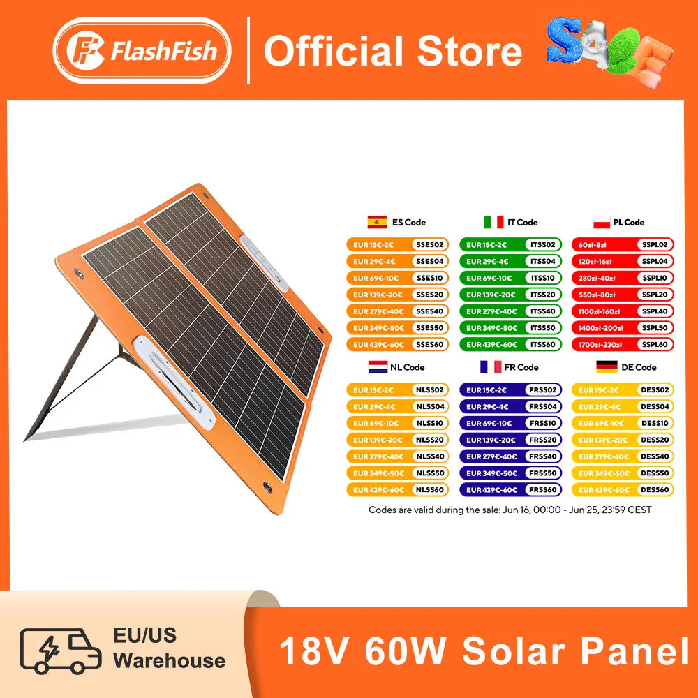 Solar Panel 60W Solar Charger Foldable USB 18V DC Solar Cell