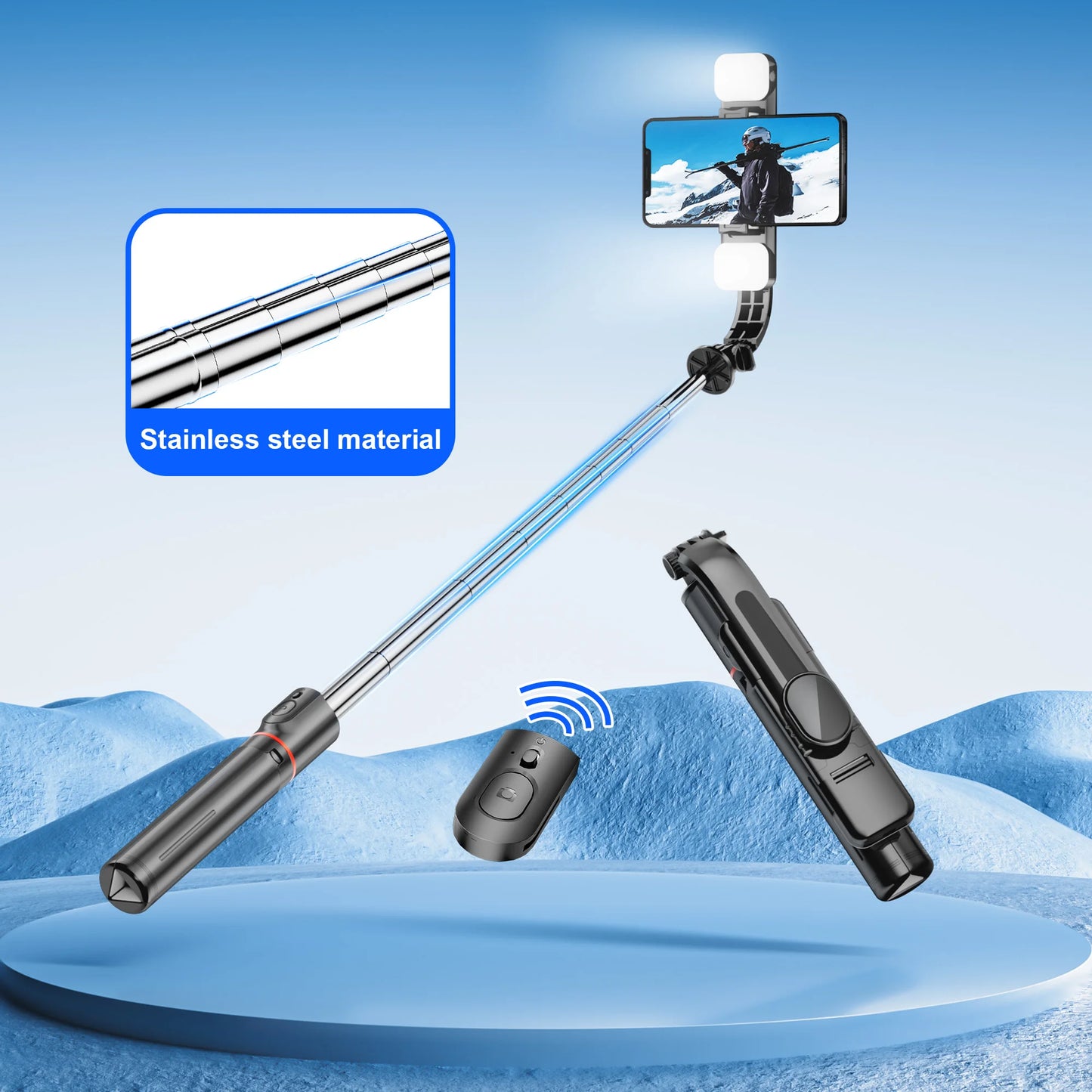 Tripod Selfie Stick with front rear fill light