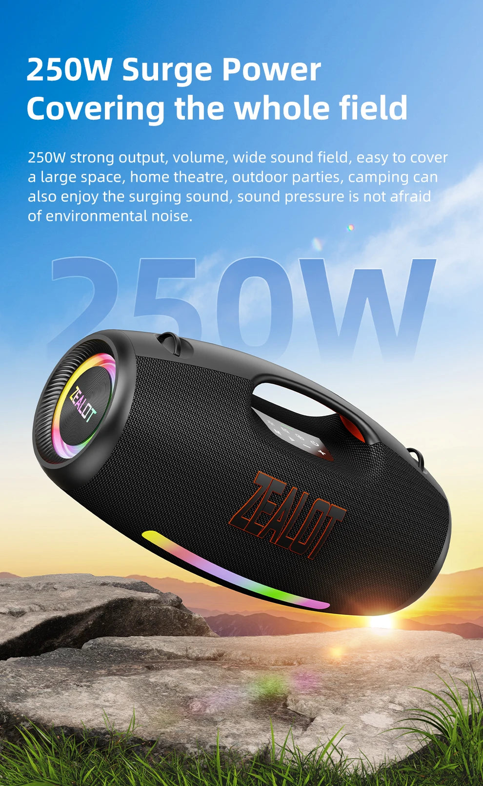 250W Portable Bluetooth Speaker, Waterproof