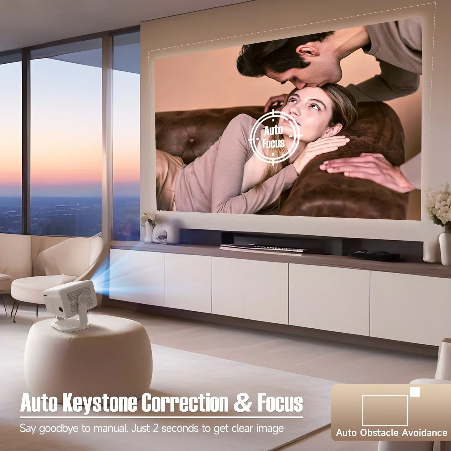 Projector 4K 1080P Auto Focus & Keystone Correction Android11 WIFI6 360° Portable