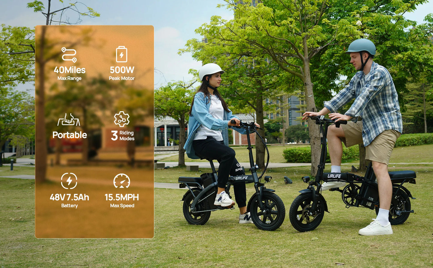 14 Inch Folding E-Bike 500W Power Removable & Fast Charge 40 Miles , Hydraulic Front Suspension .