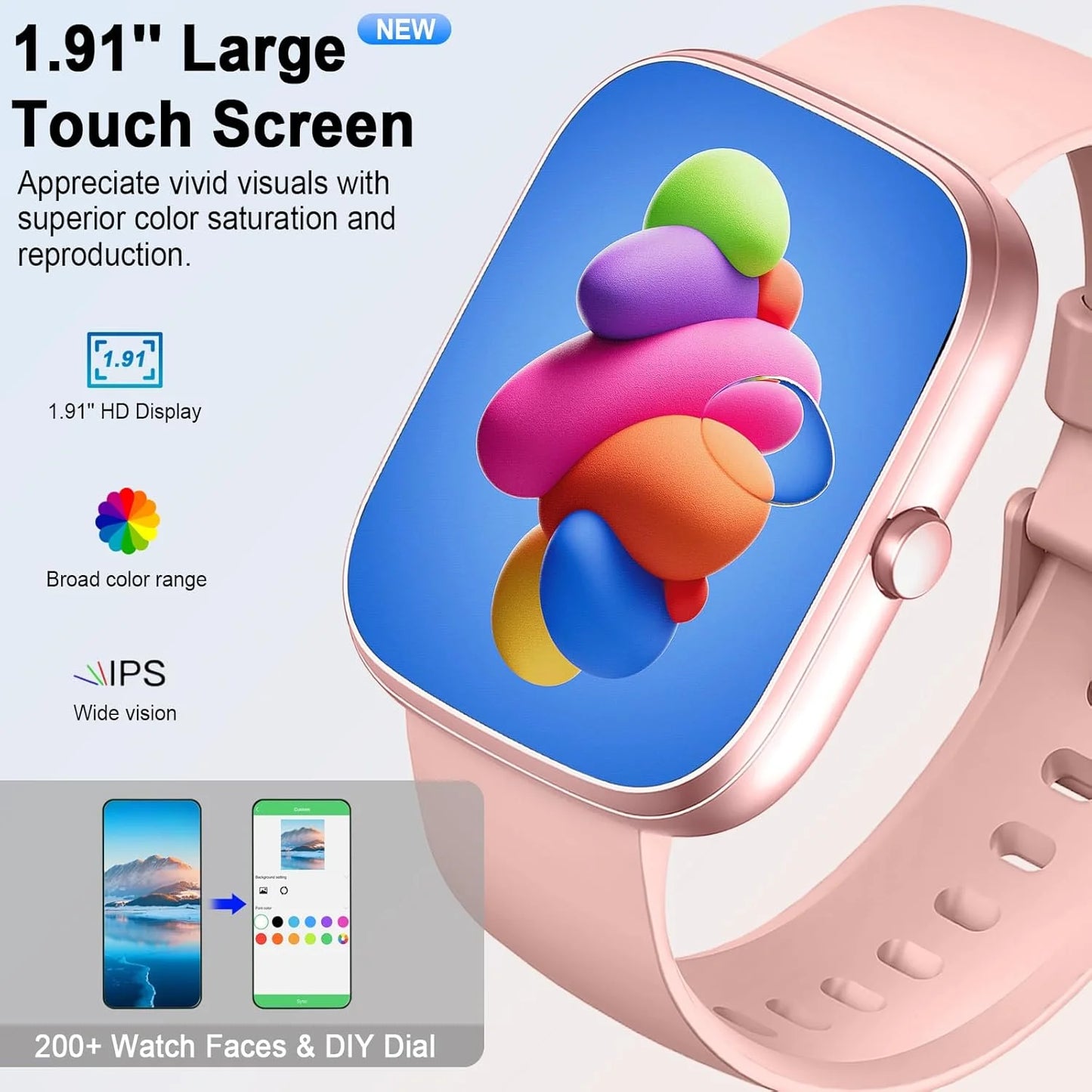 Smart Watch, 1.91" Waterproof Fitness Tracker, 110+ Sport Modes,