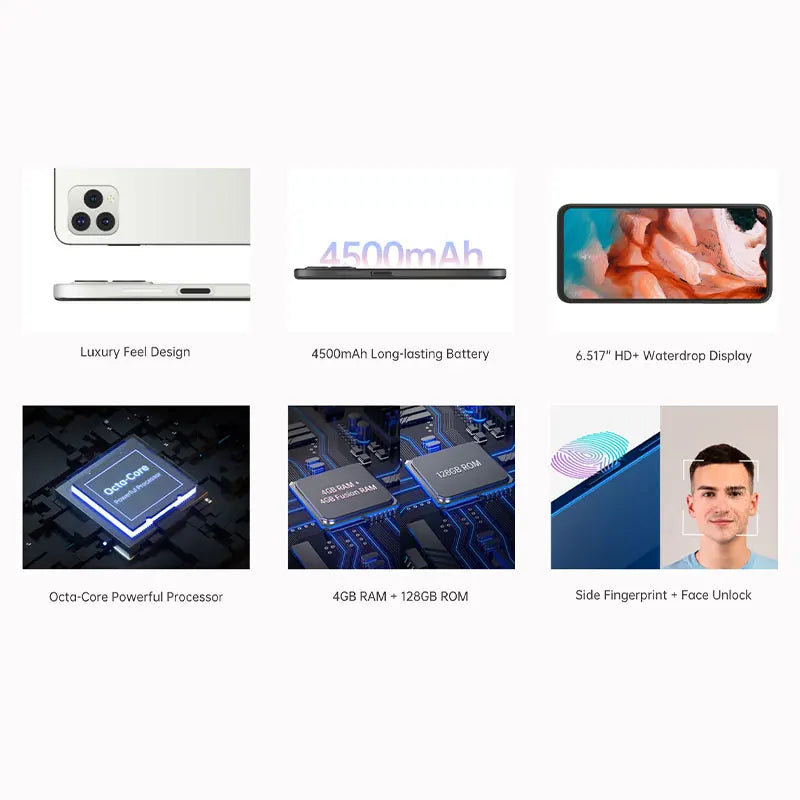 Smartphone 13MP Main Camera 6.517" Waterdrop Display