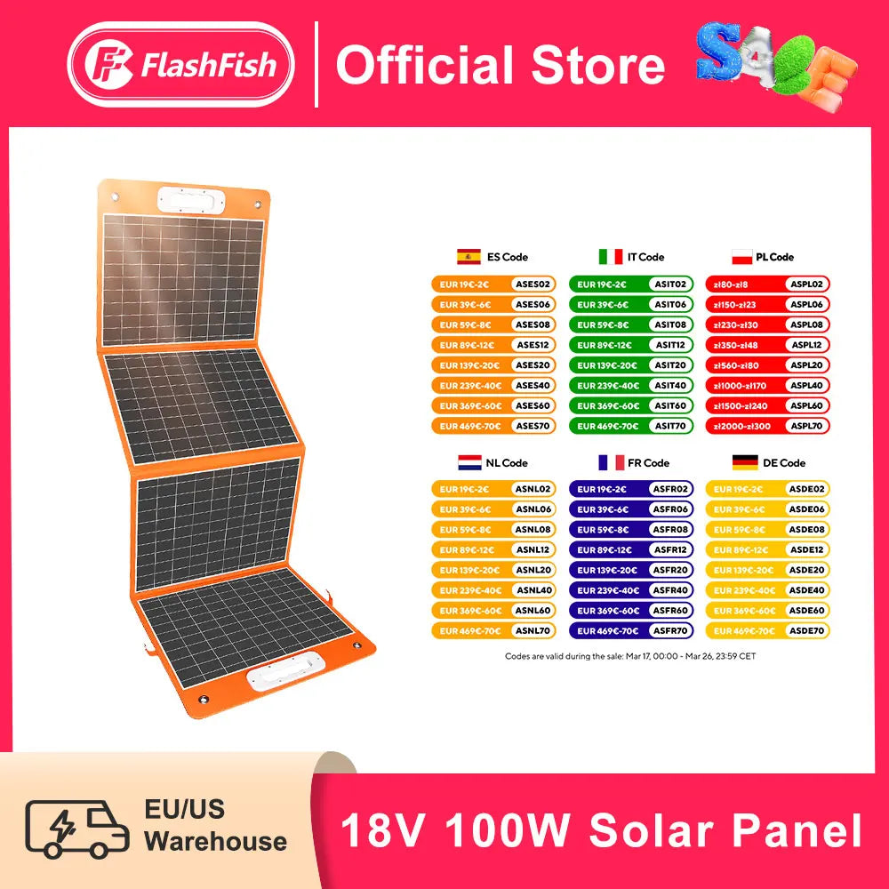 Foldable Solar Panel 100W 18V Outdoor,Solar
