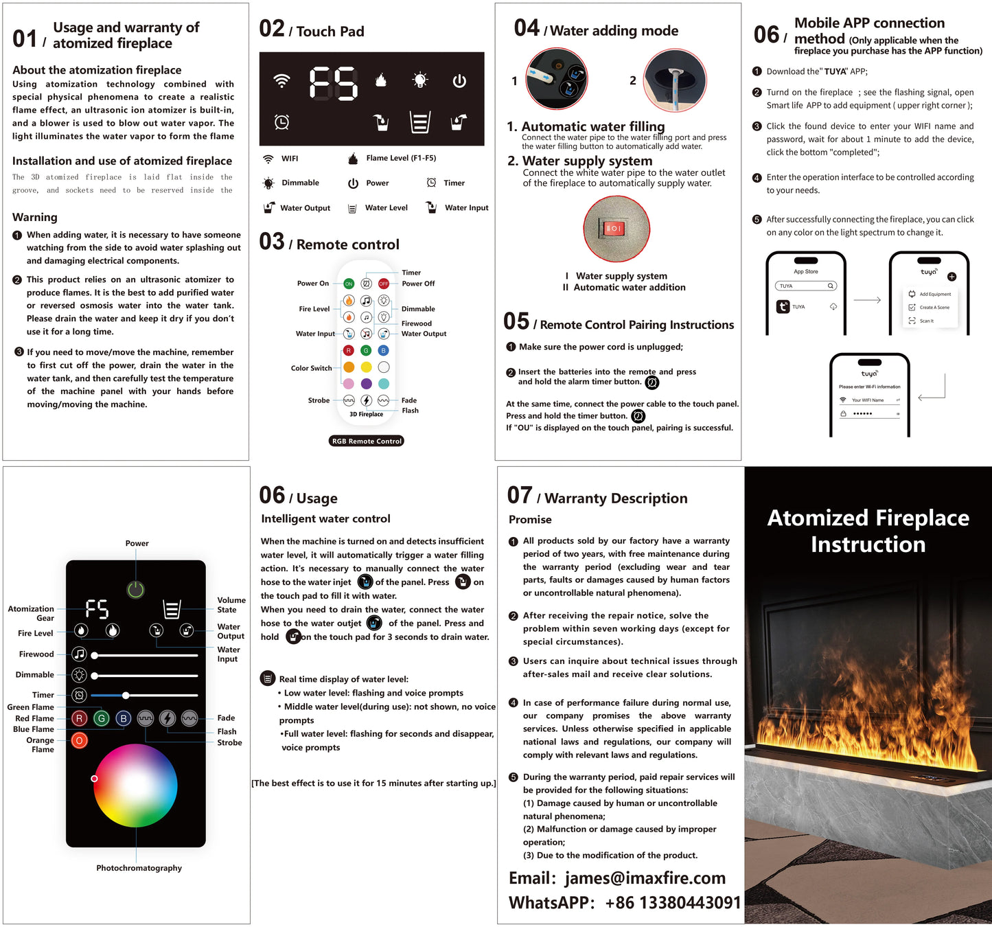 Smart atomization fireplace, 3D multi-color ,water vapor