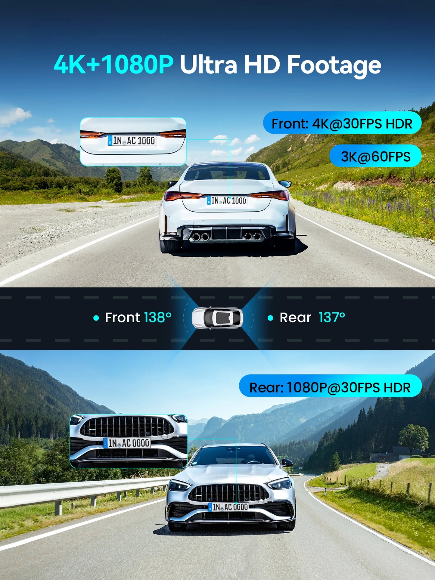 2025 4K Dash Cam Front and Rear Car Camera