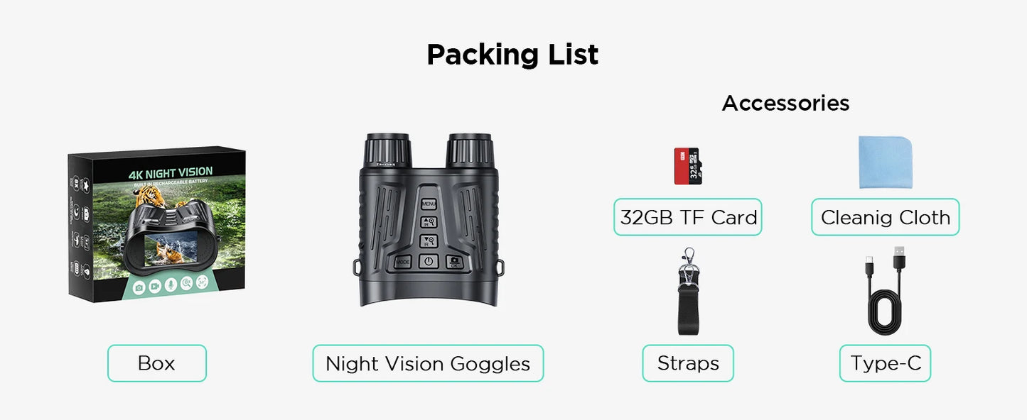 Night Vision Binoculars Goggles, 4K for Hunting/Camping