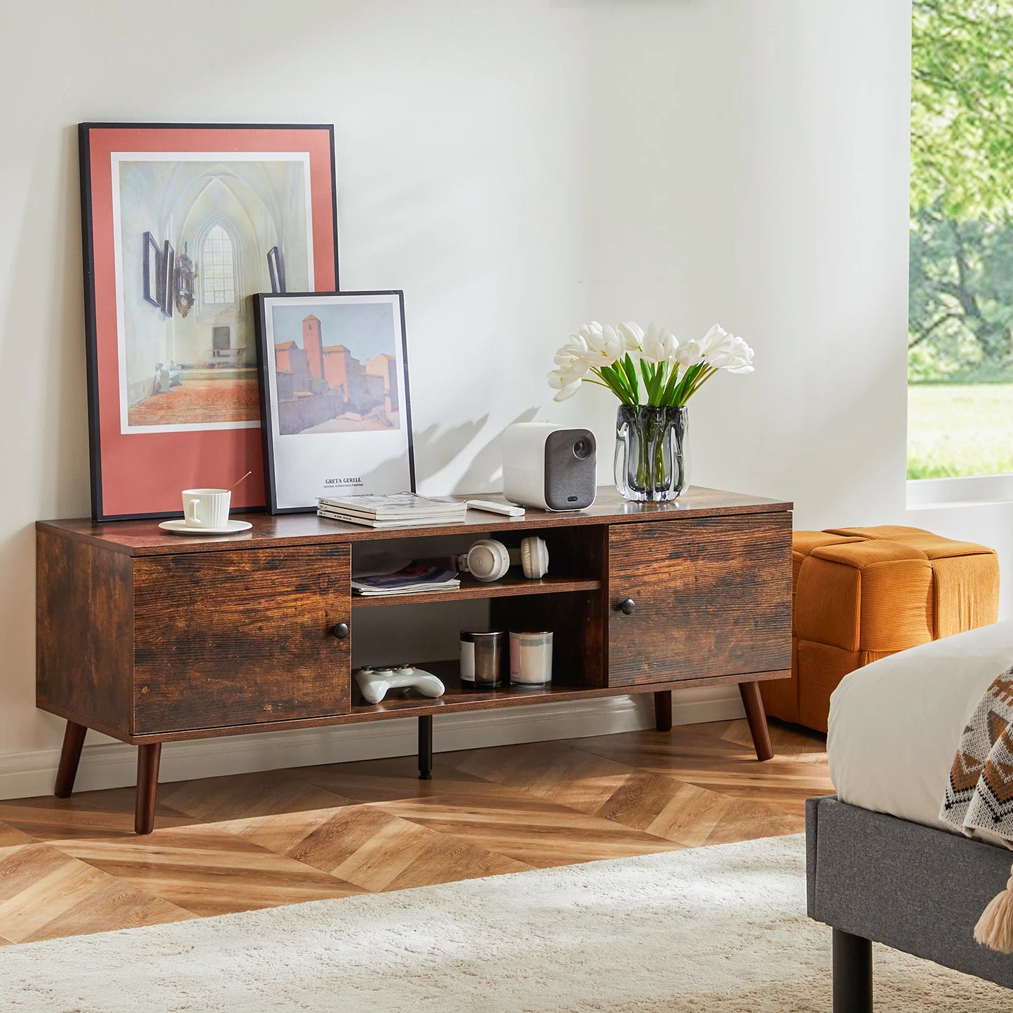 JHK Wooden Tv Stand For Up To 60 Inch For Living Room