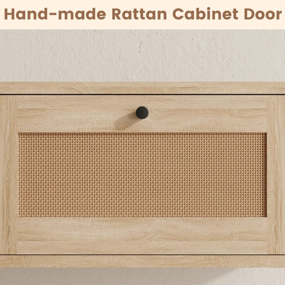 Modern Rattan Floating TV Stand 57 inch