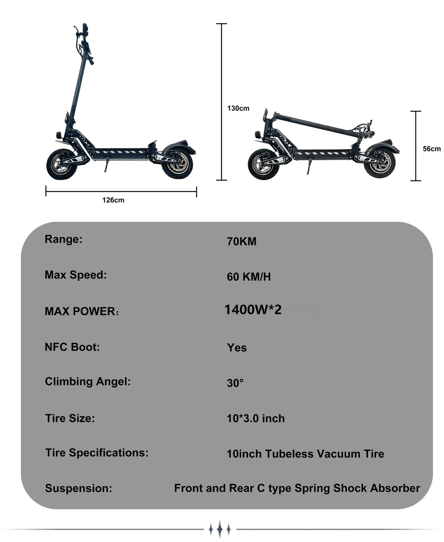 Off-Road  Dual Motor 48V 52V 20.8Ah Electric Scooter 1200W