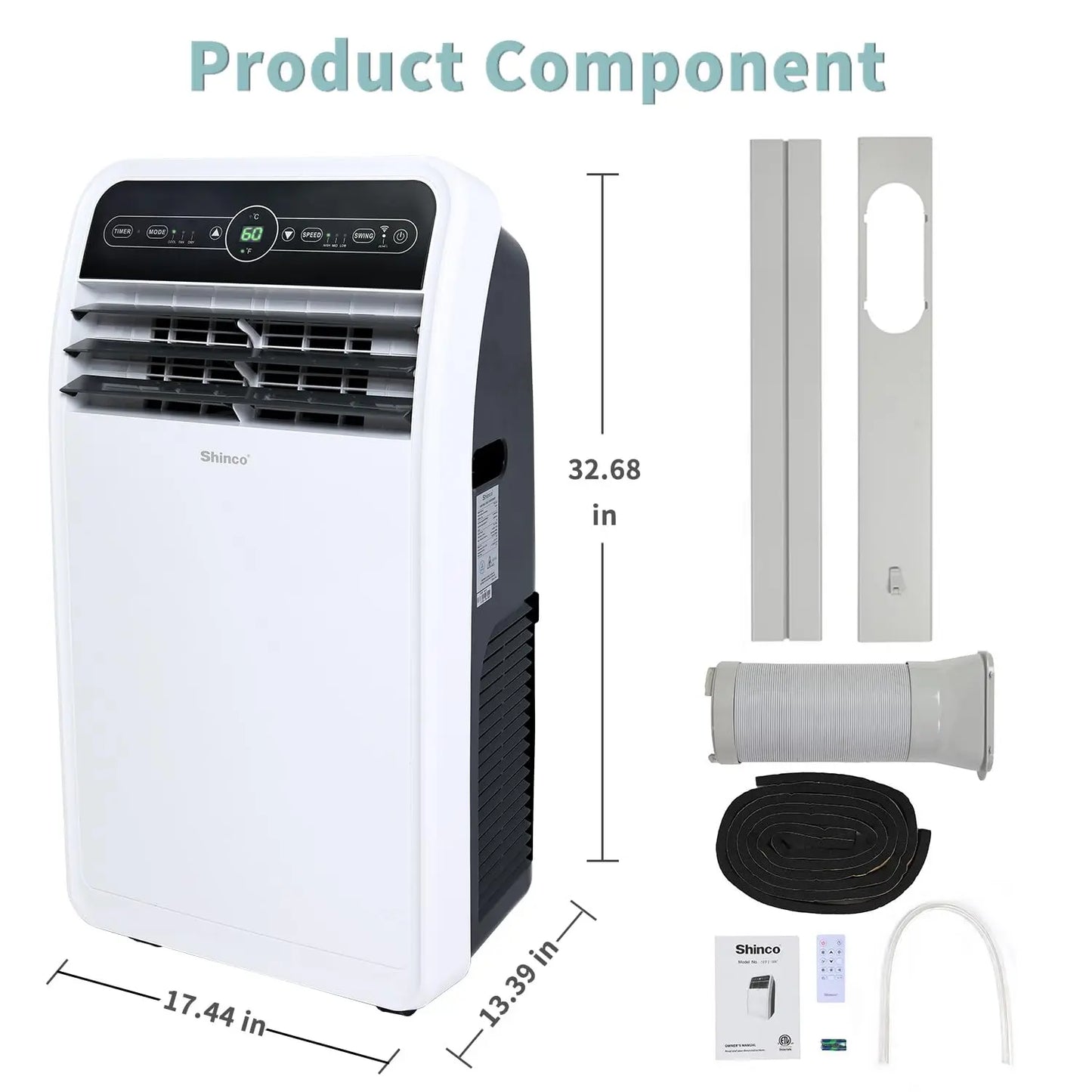 12,000 BTU Smart Wi-Fi Portable Air Conditioner, Built-in Cool, Dehumidifier and fan.