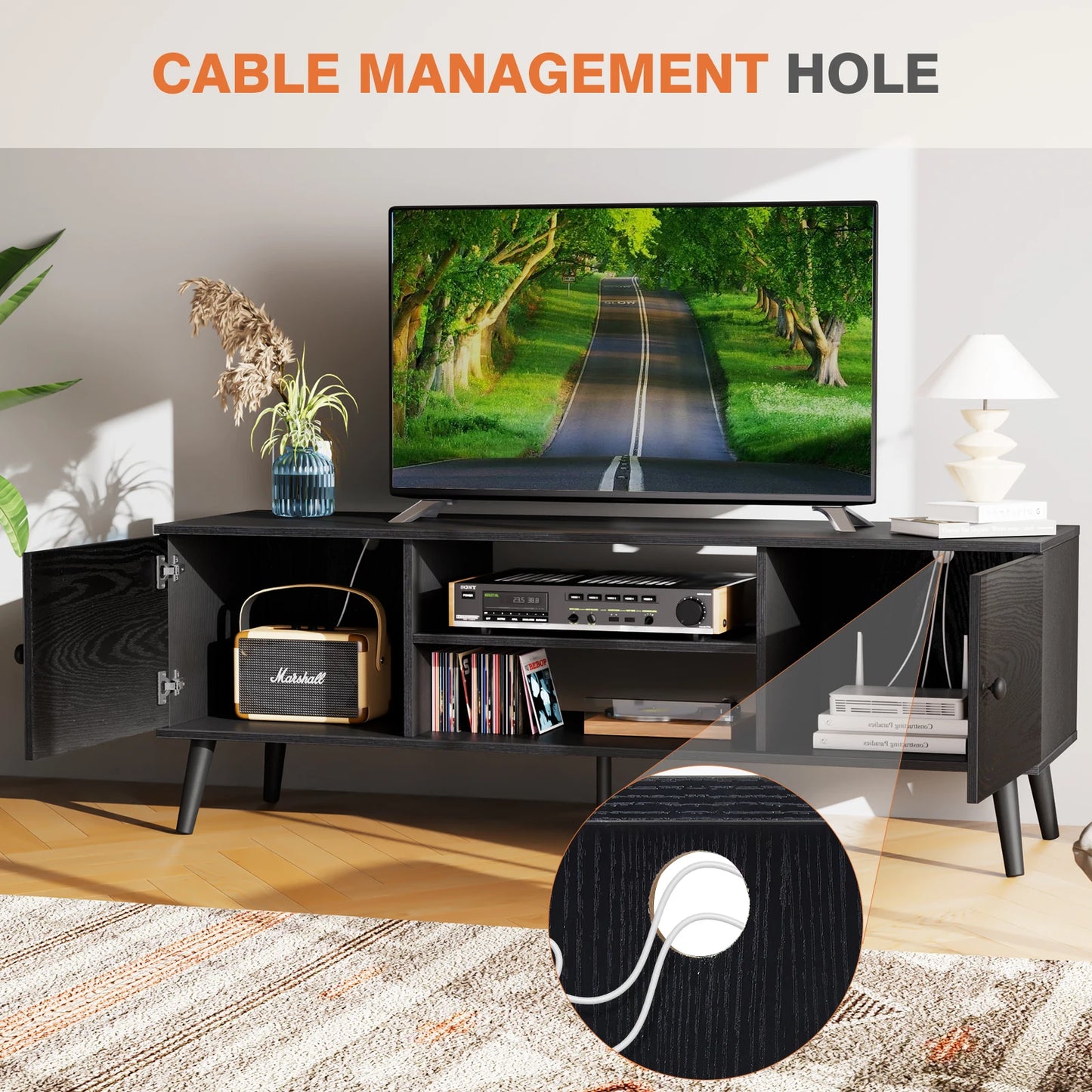 JHK Wooden Tv Stand For Up To 60 Inch For Living Room