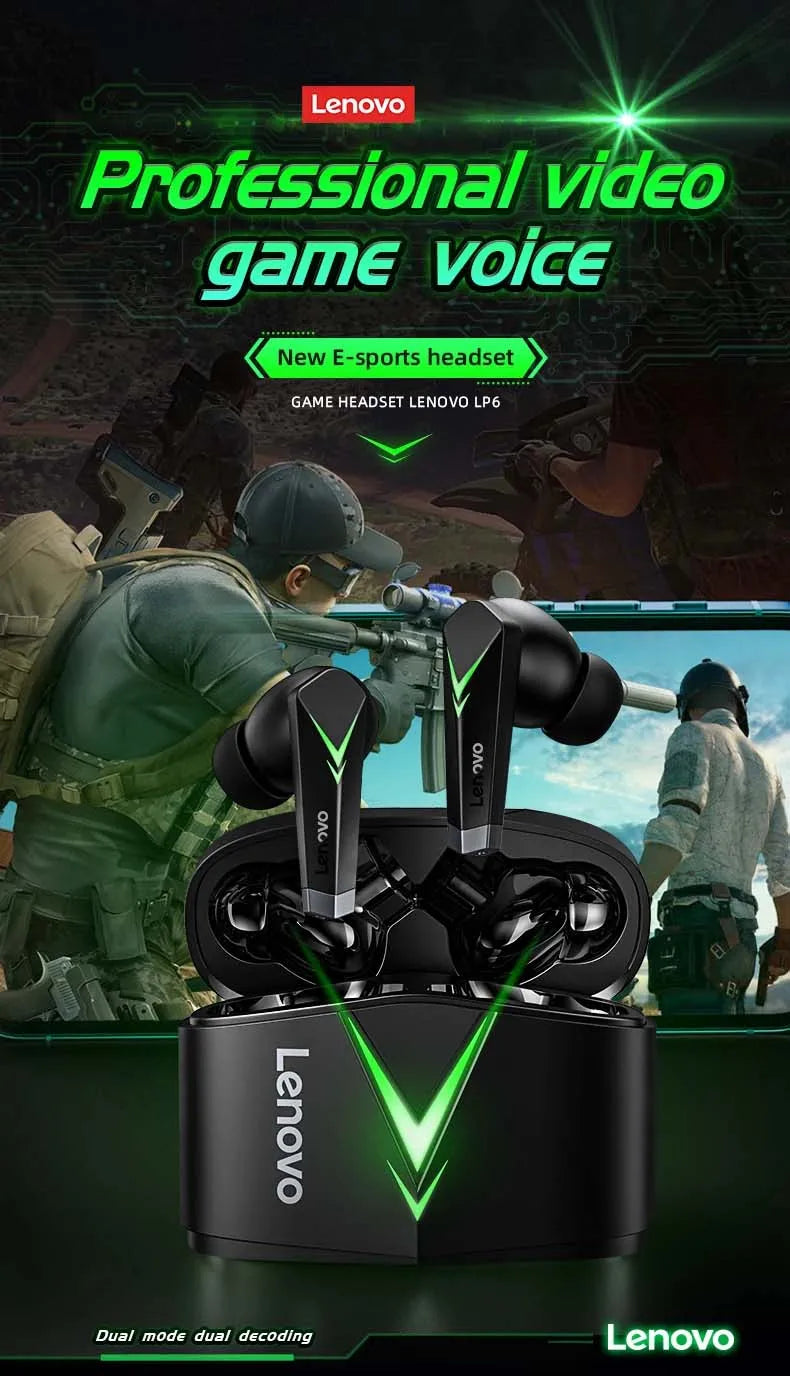 Lenovo LP6 Bluetooth 5.0 Headphones 9D Strong Deep Bass  Earbuds