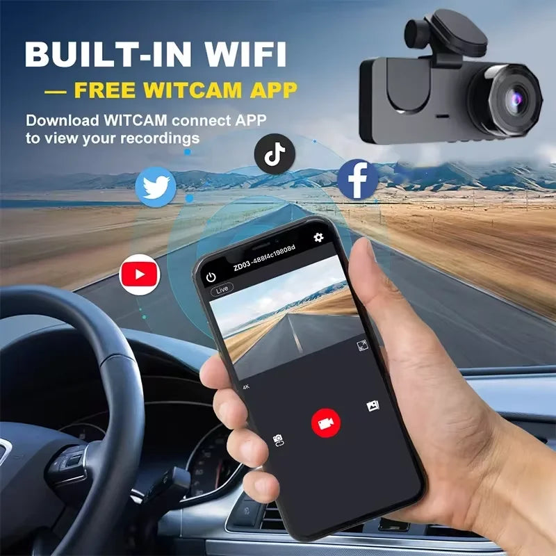 Car DVR 3Channel Dash Cam for Car 4K Video Recorder