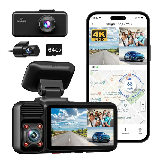 4k Dash Camera with 5G WiFi Triple Car Cameras Built-in GPS