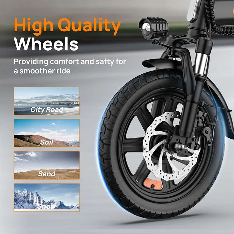 14 Inch Folding E-Bike 500W Power Removable & Fast Charge 40 Miles , Hydraulic Front Suspension .