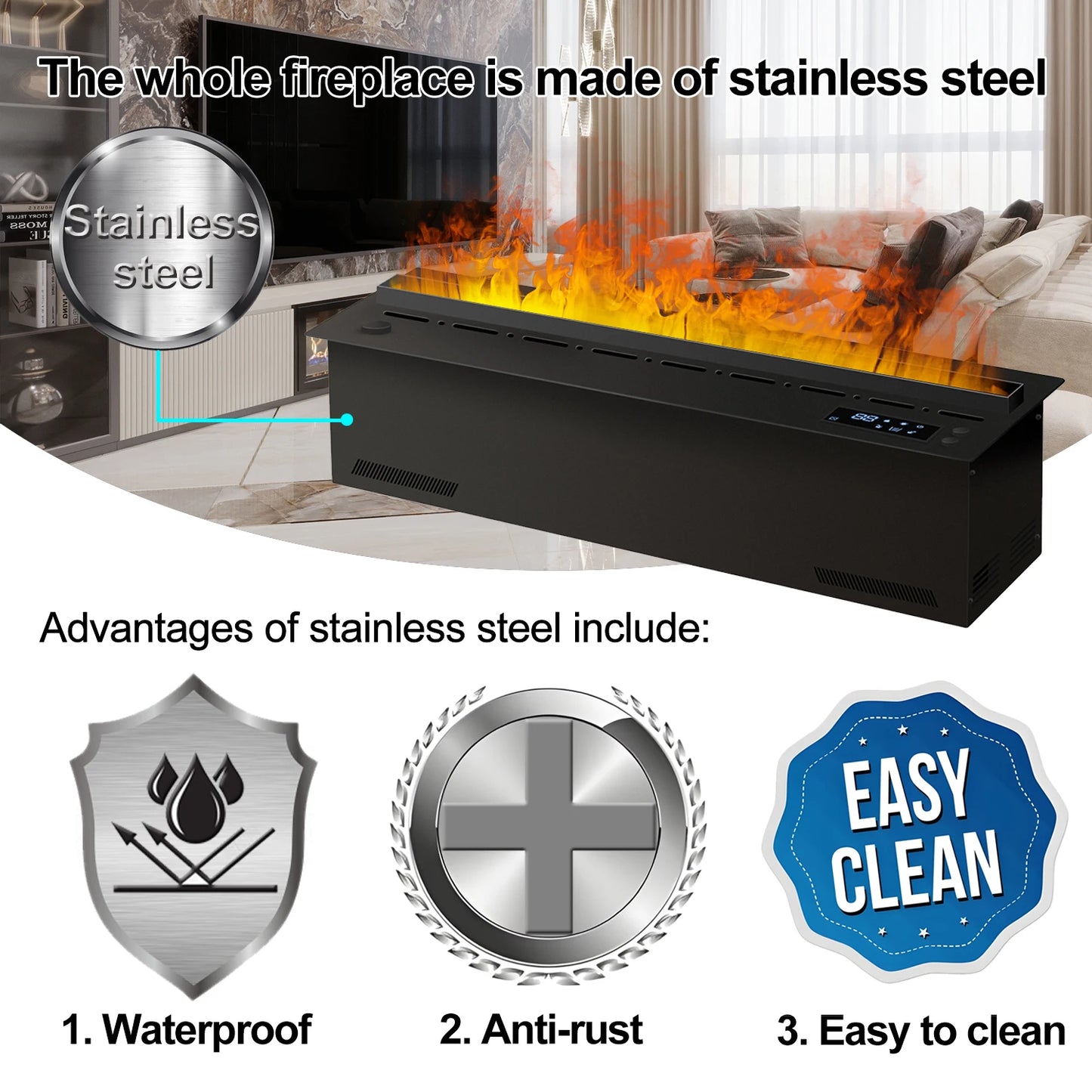 Smart atomization fireplace, 3D multi-color ,water vapor