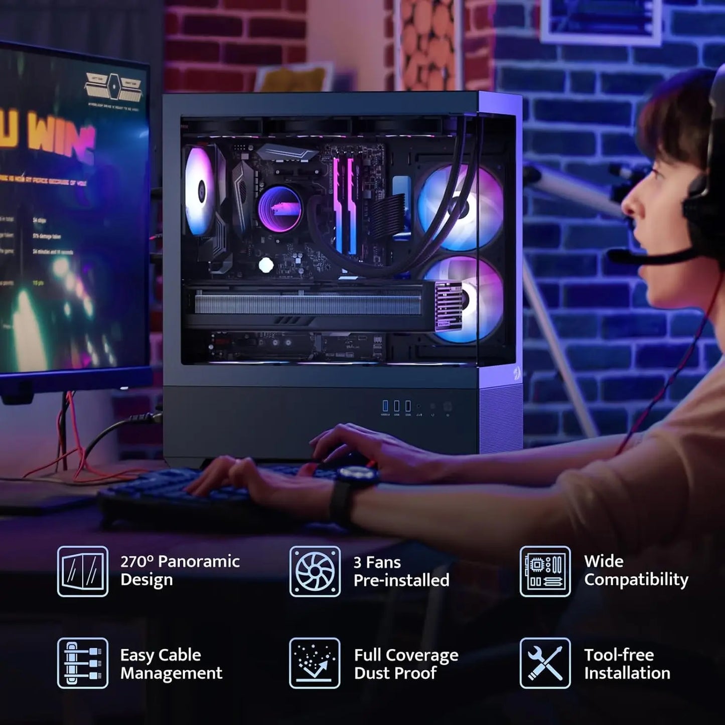 Gaming Back-Mounted PC Case