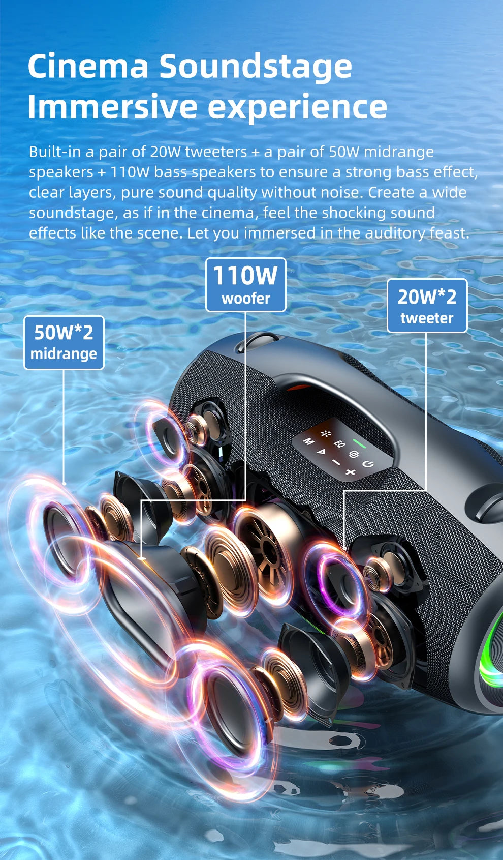 250W Portable Bluetooth Speaker, Waterproof