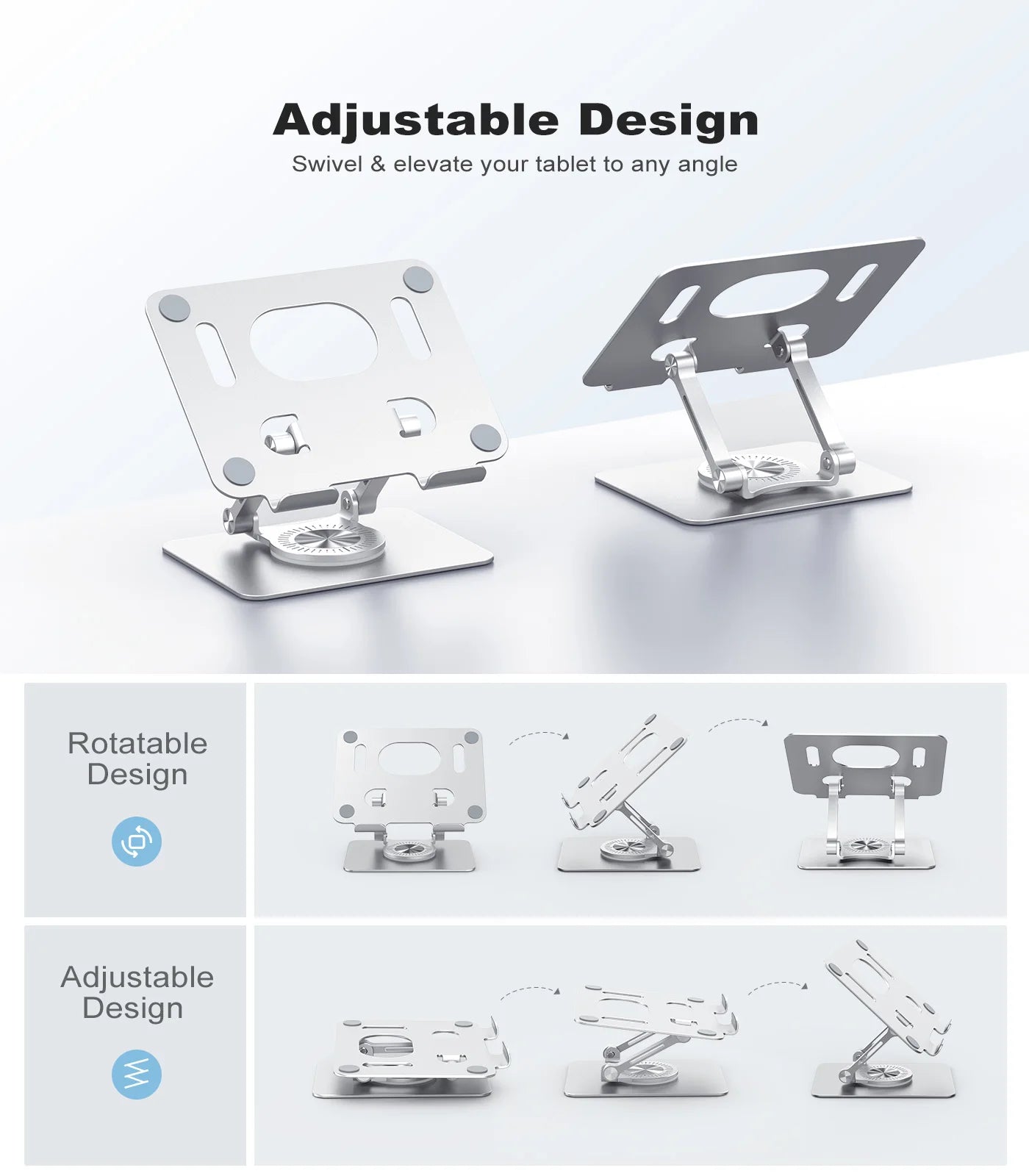Tablet Stand Adjustable with 360 Swivel Base Aluminum