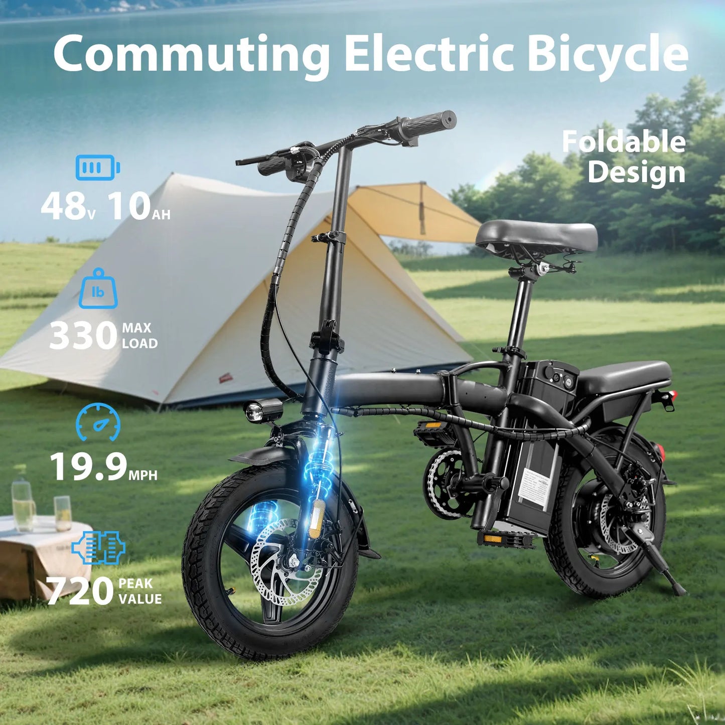 400W motor adult electric bicycle, foldable with seat and basket