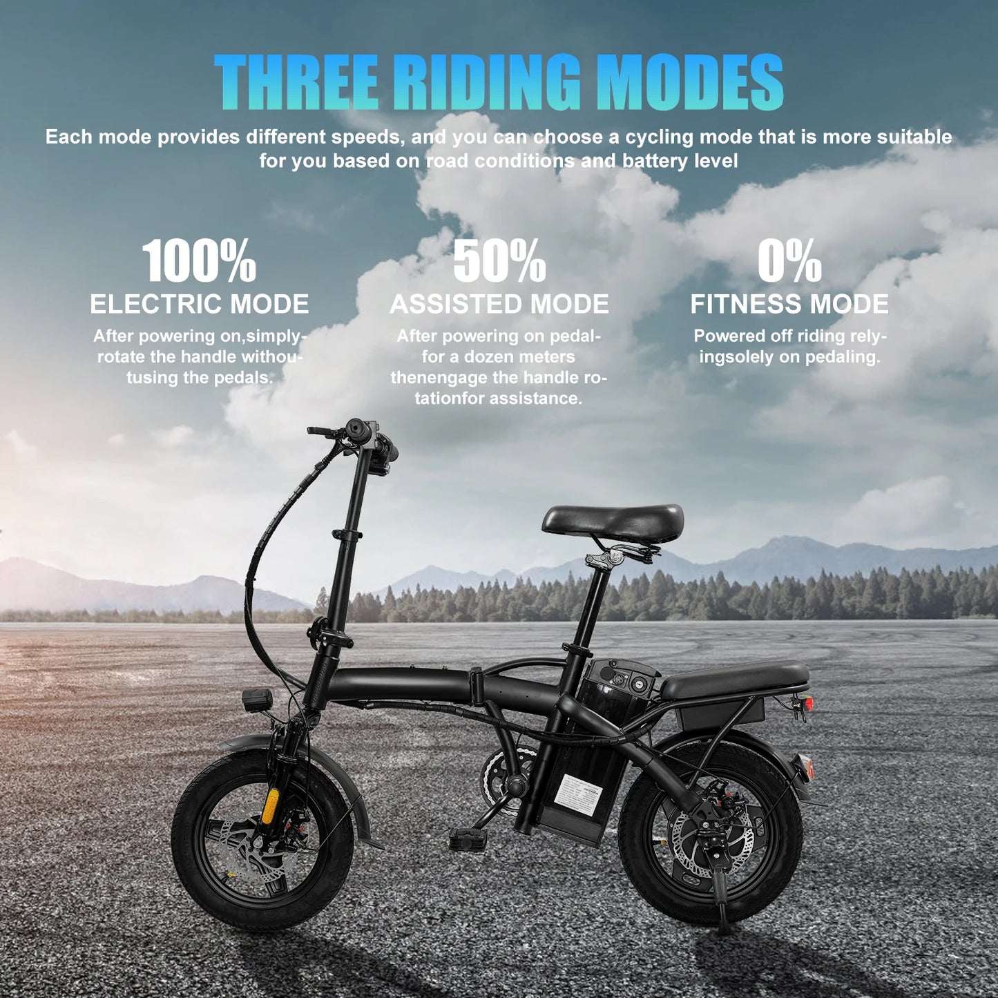 Foldable Electric Bike w/ Seat &Basket 48V 350W Motor 22Miles Range