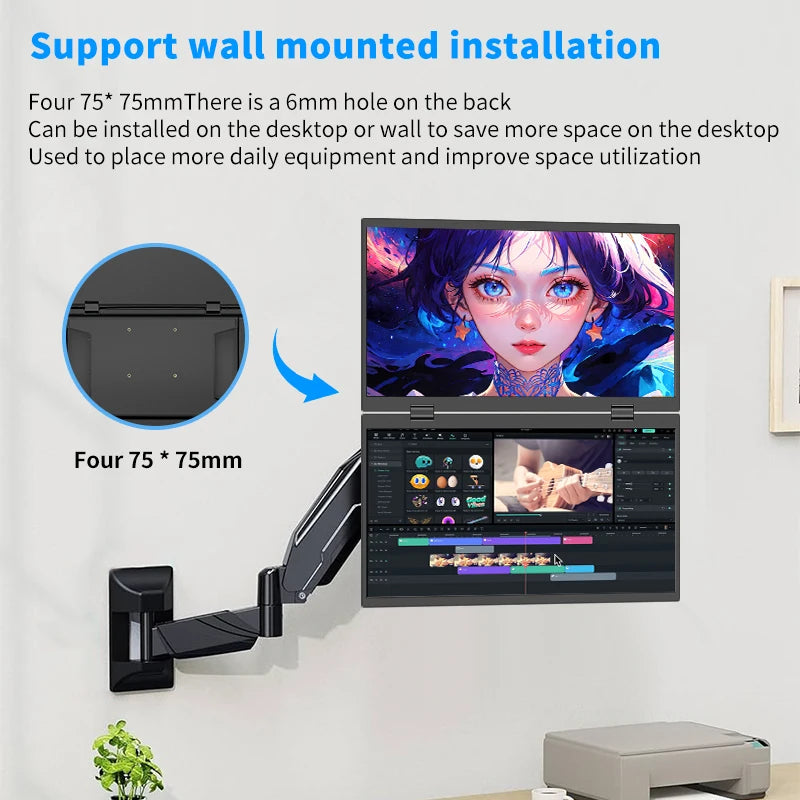 15.6 Inch Dual Portable Monitor for Laptop Folding Stacked Triple Display