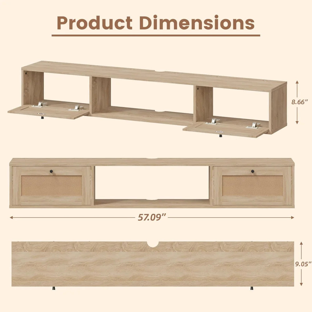Modern Rattan Floating TV Stand 57 inch