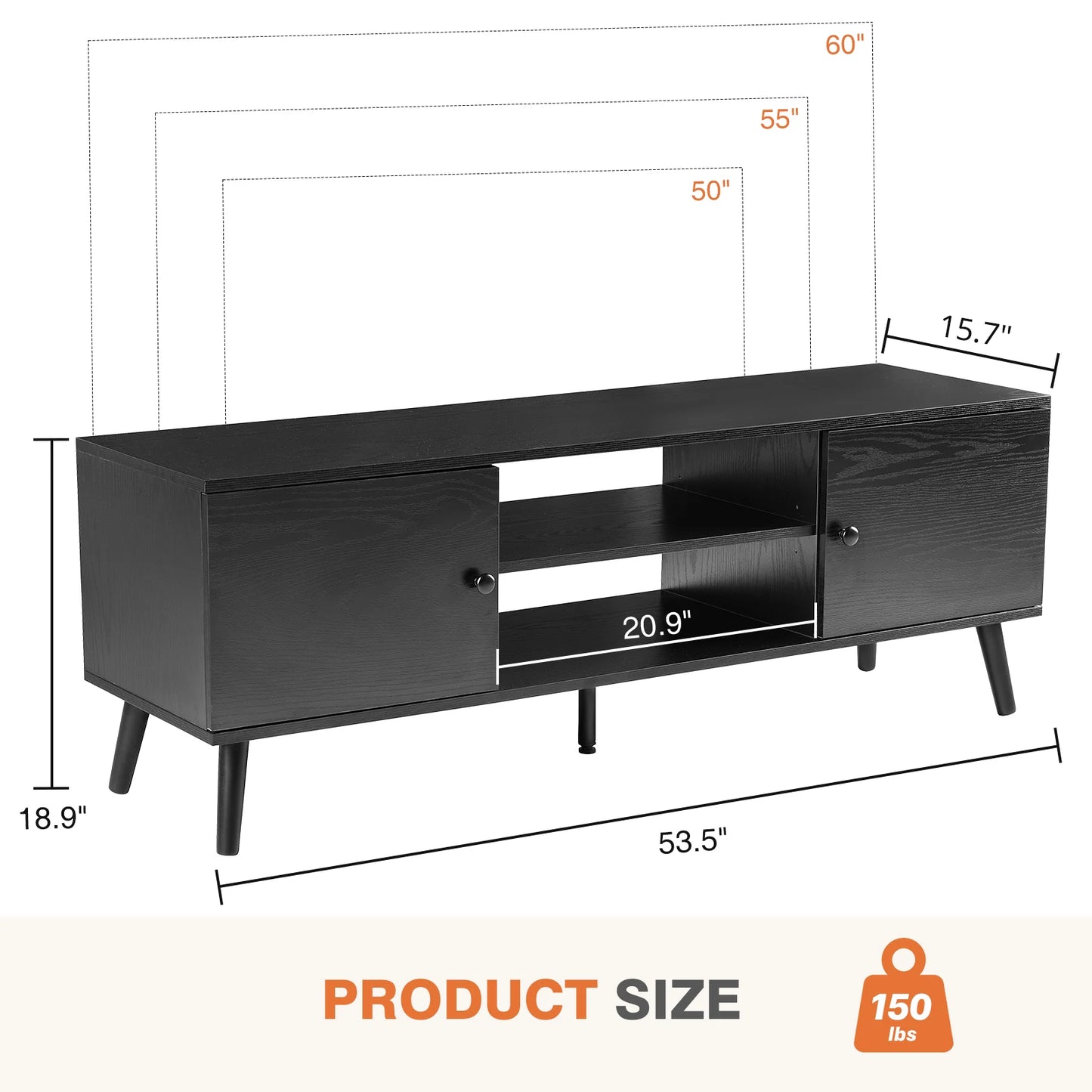JHK Wooden Tv Stand For Up To 60 Inch For Living Room