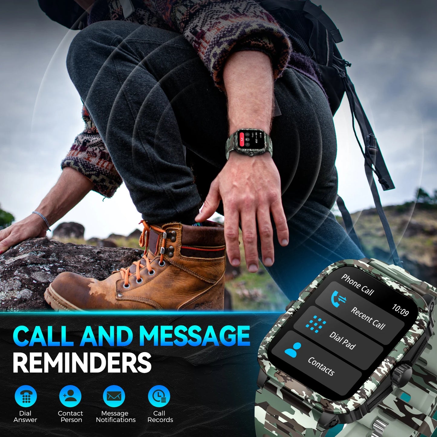 LaNikar Smart Watch 3ATM Waterproof Men, Camouflage Color Original Design