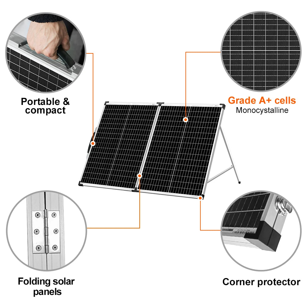 DOKIO 100W/160w/200w 18V Glass Folding Waterproof Solar Panel