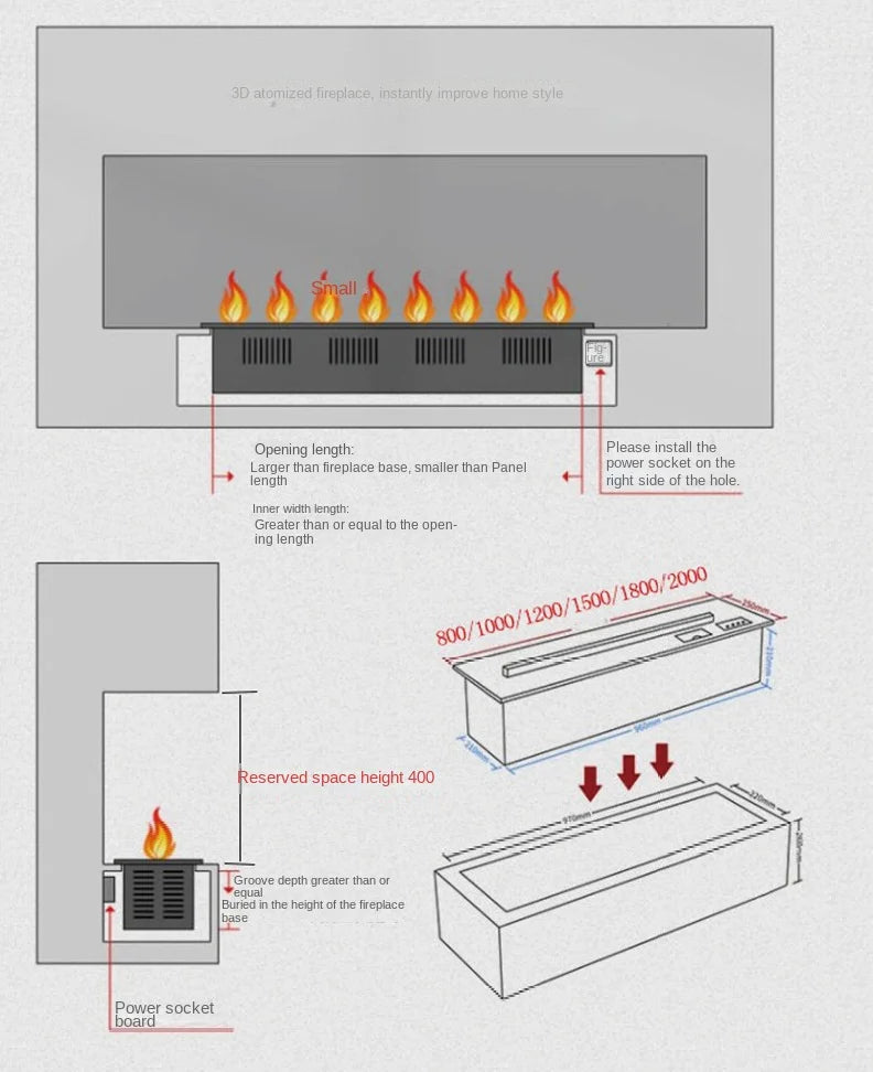 Smart atomization fireplace, 3D multi-color ,water vapor