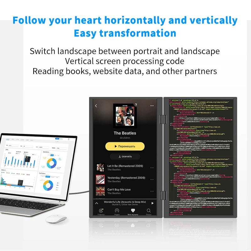 15.6 Inch Dual Portable Monitor for Laptop Folding Stacked Triple Display