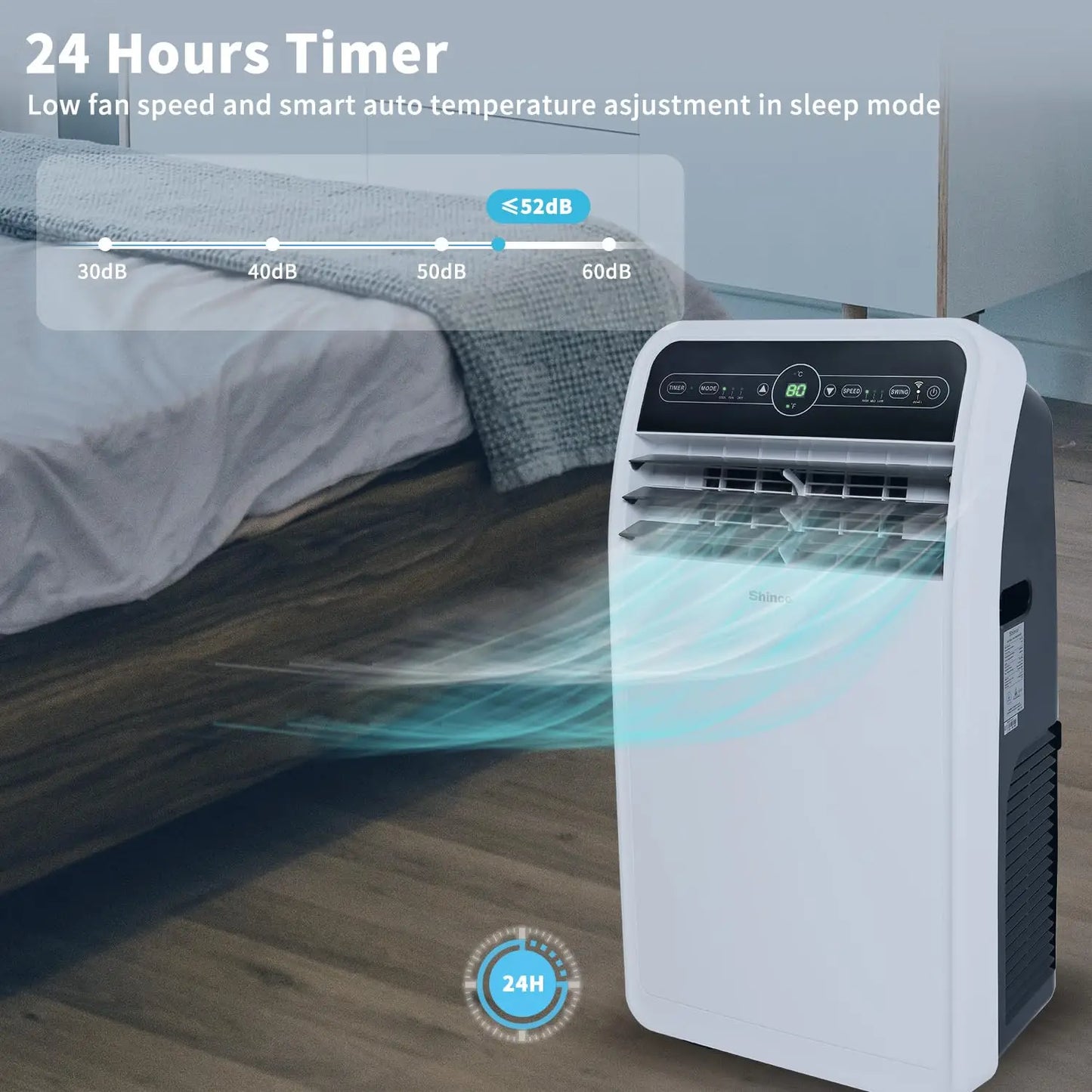 12,000 BTU Smart Wi-Fi Portable Air Conditioner, Built-in Cool, Dehumidifier and fan.