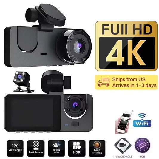 Car DVR 3Channel Dash Cam for Car 4K Video Recorder