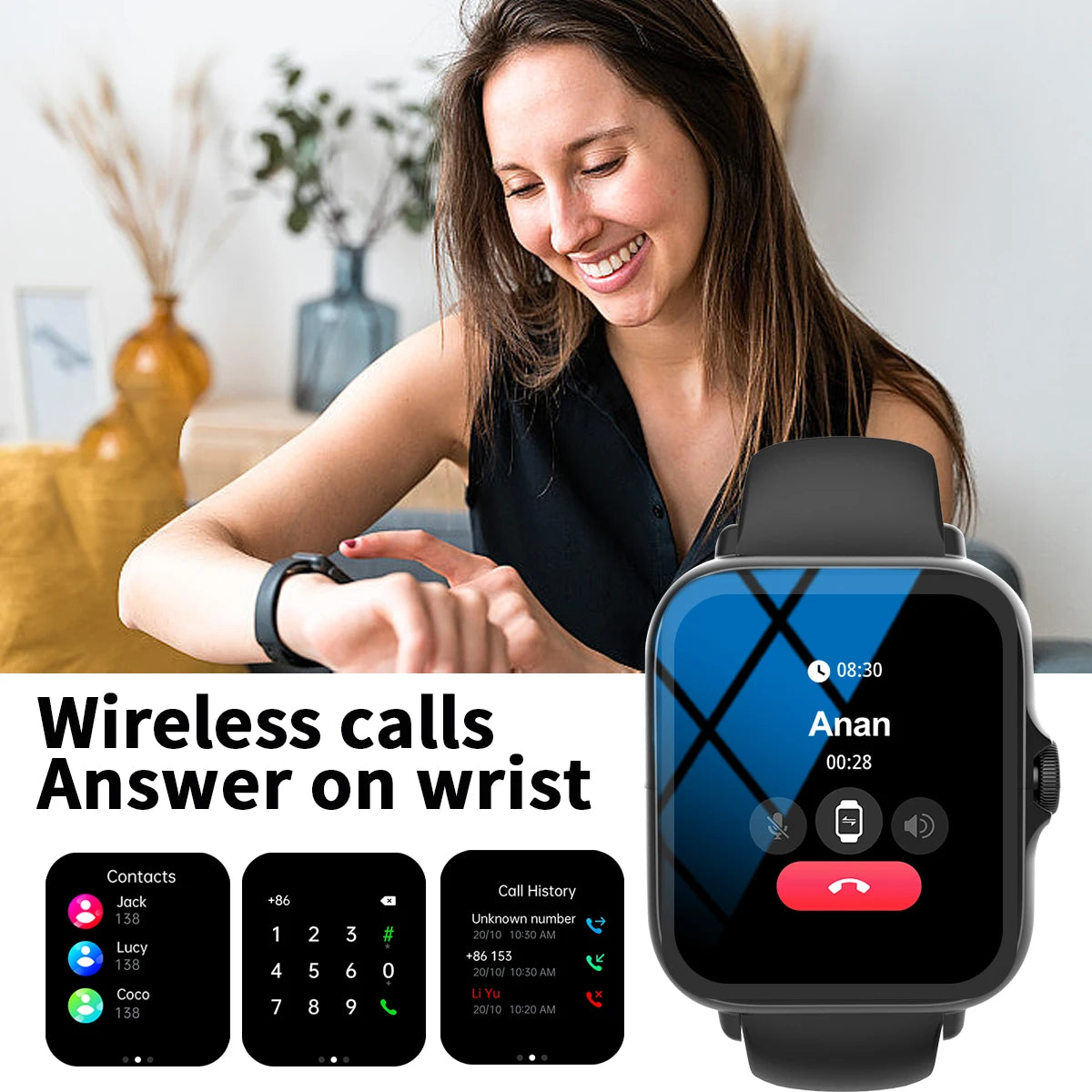 Smart watch, suitable for men and women, custom wallpaper
