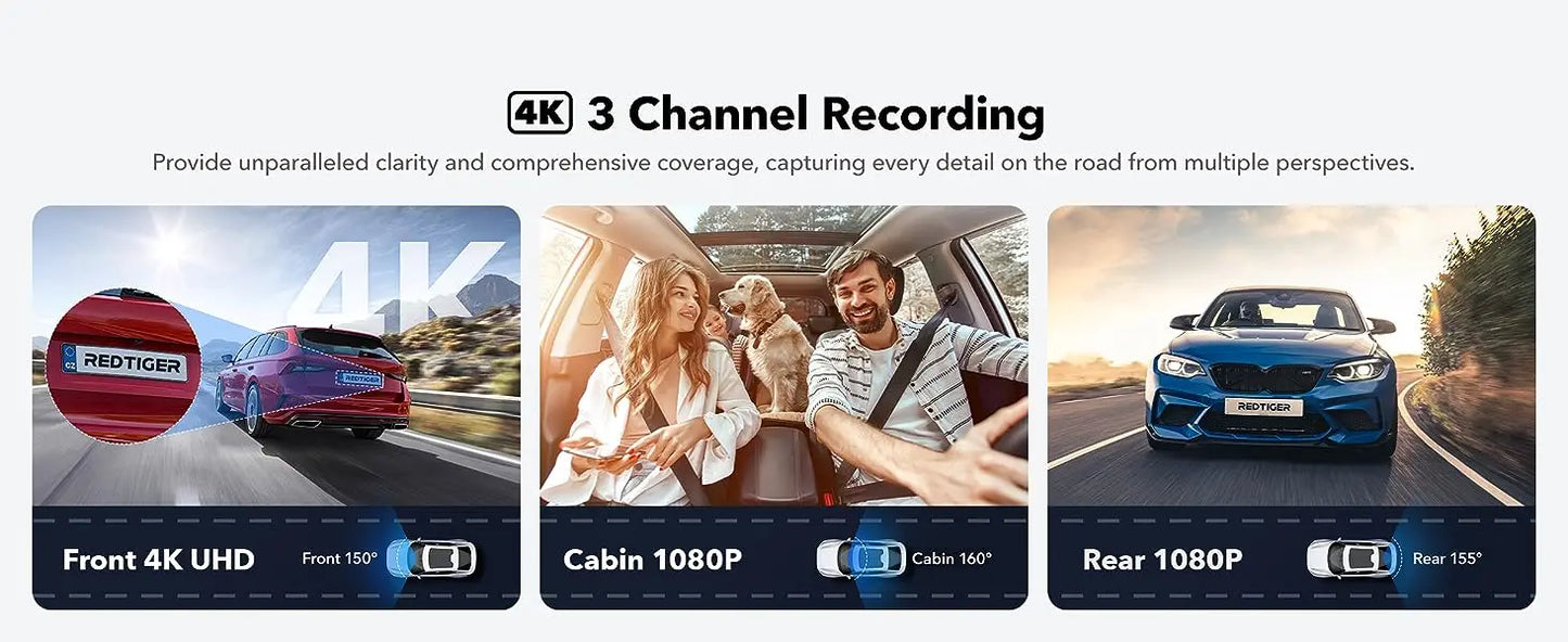 4k Dash Camera with 5G WiFi Triple Car Cameras Built-in GPS