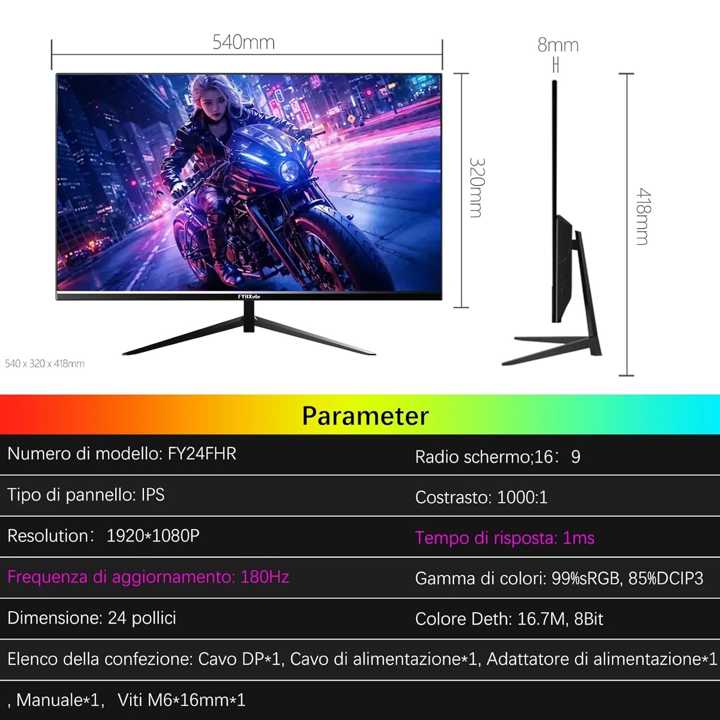 24Inch 180Hz Gaming Monitor 1K FHD Computer Display, Eye Care Screen