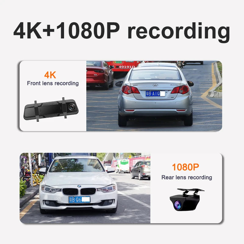Dash Cam 4K Car Mirror Wireless Carplay & Android Auto